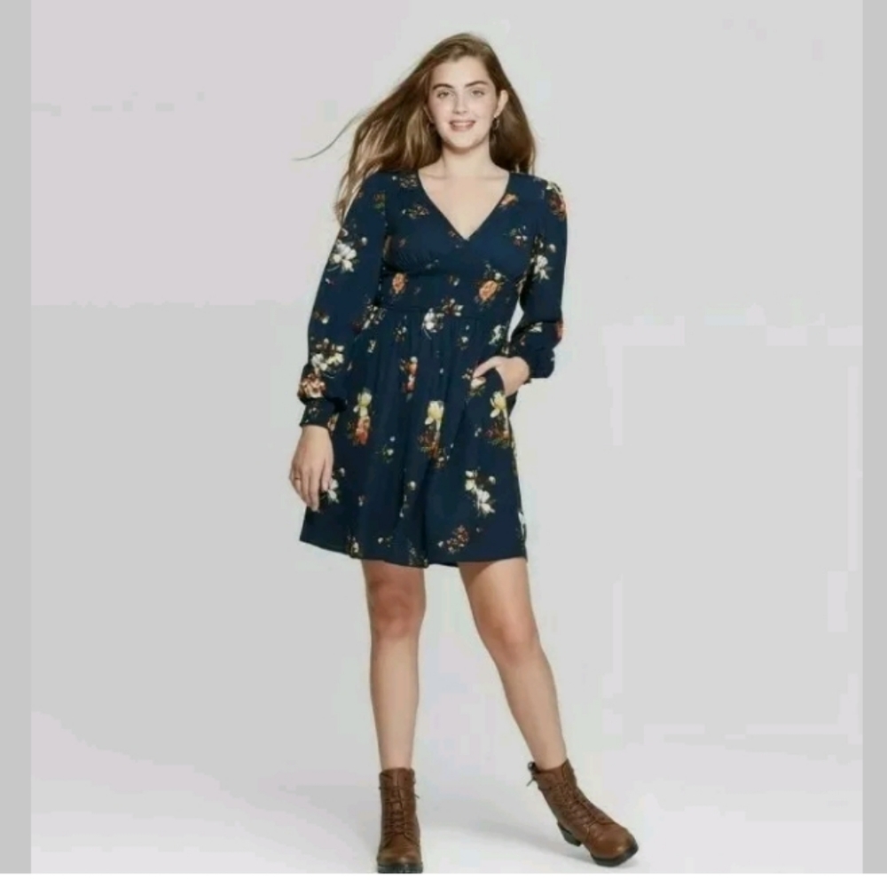 Xhilaration Navy Floral Midi Dress